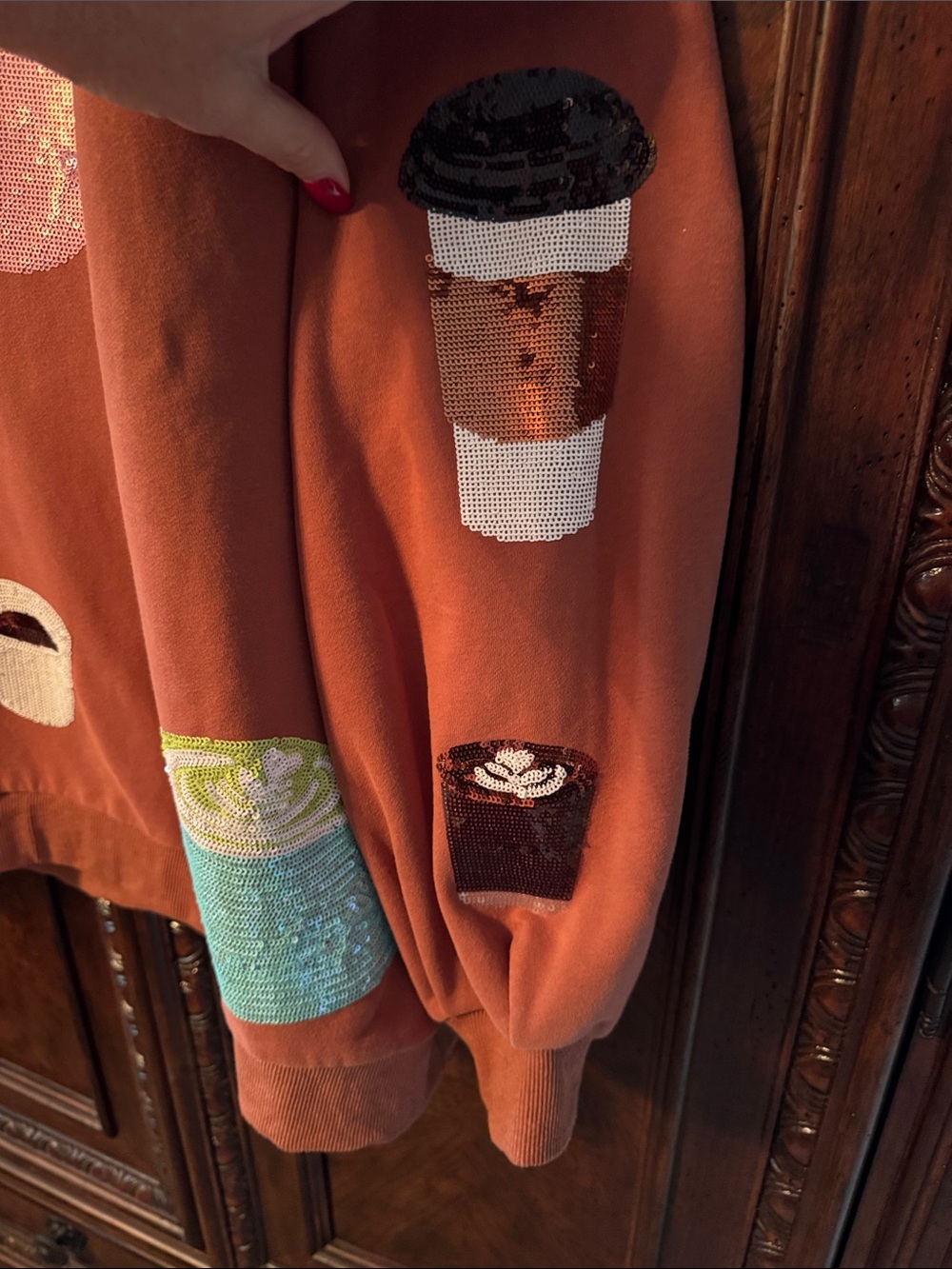 Queen of Sparkles ☕️ Rust Coffee All Over Sweatshirt - Picture 6 of 6